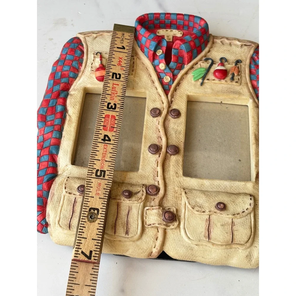 Russ Berrie Fishing Vest Picture Frame Red Plaid Shirt Novelty Double Photo